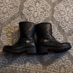 Harley-Davidson Black Leather Boots with Silver Buckle